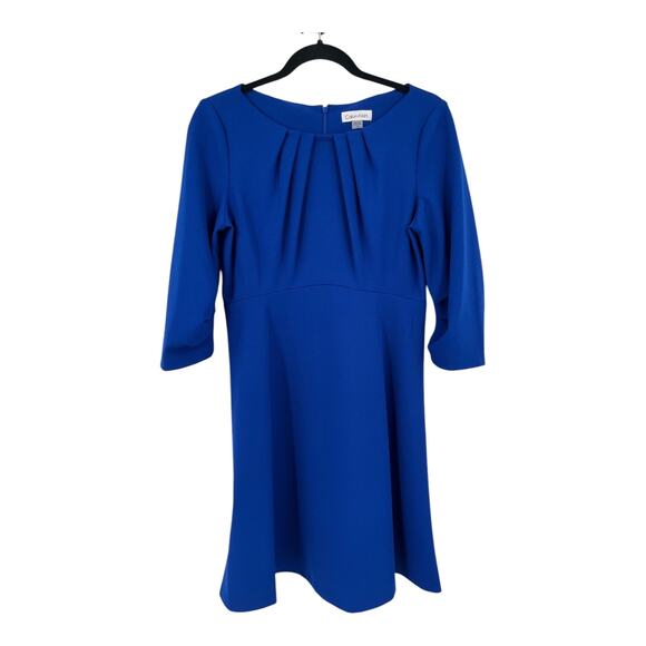 Calvin Klein dress pleated neck above knee shift blue size 4 - Picture 1 of 6